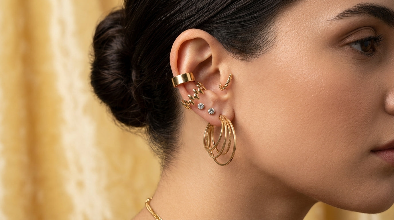 Gold Style Multi Earring Combo Set
