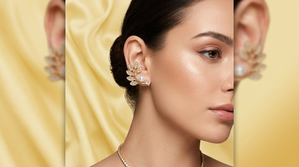 Elegant Pearl Leaf Crystal Earrings