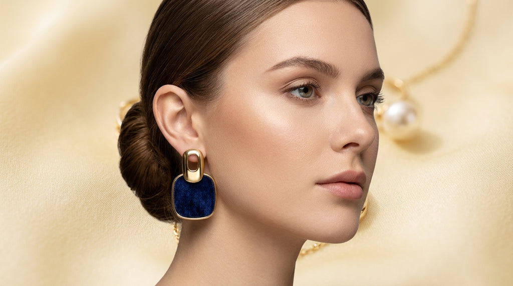 Elegant Navy & Gold Statement Earrings