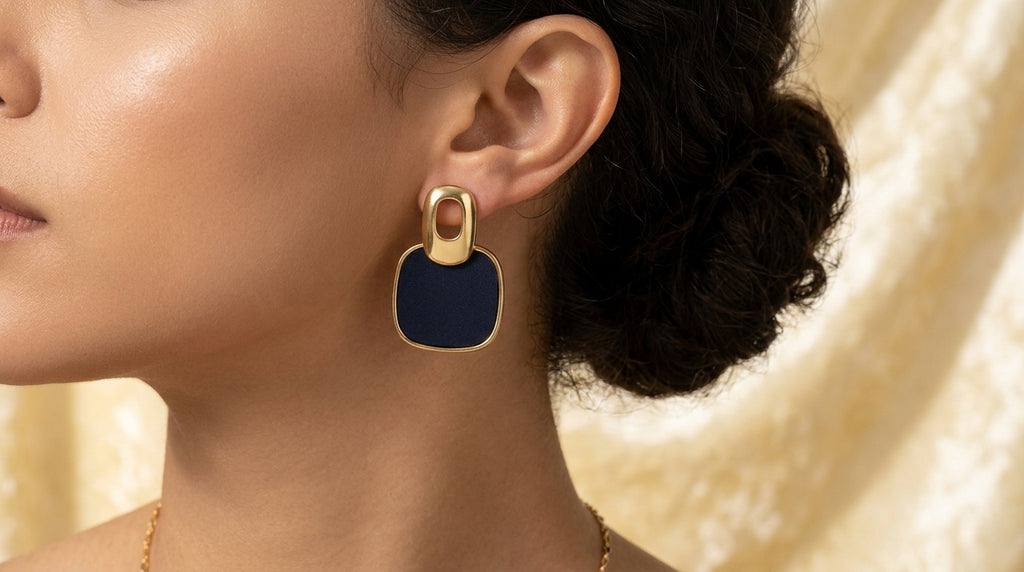 Elegant Navy & Gold Statement Earrings