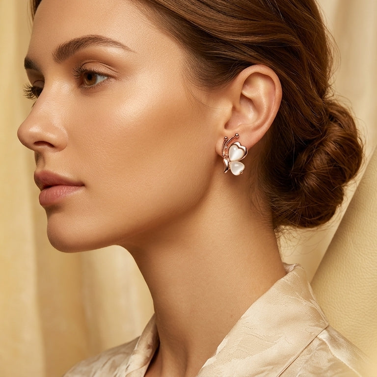 Rose Gold Butterfly Heart Studs