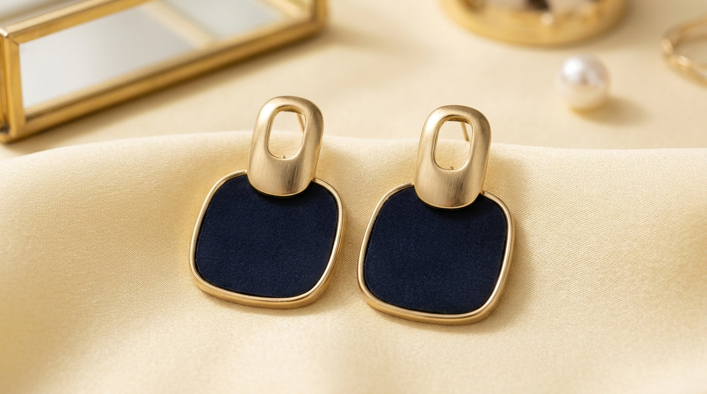 Elegant Navy & Gold Statement Earrings