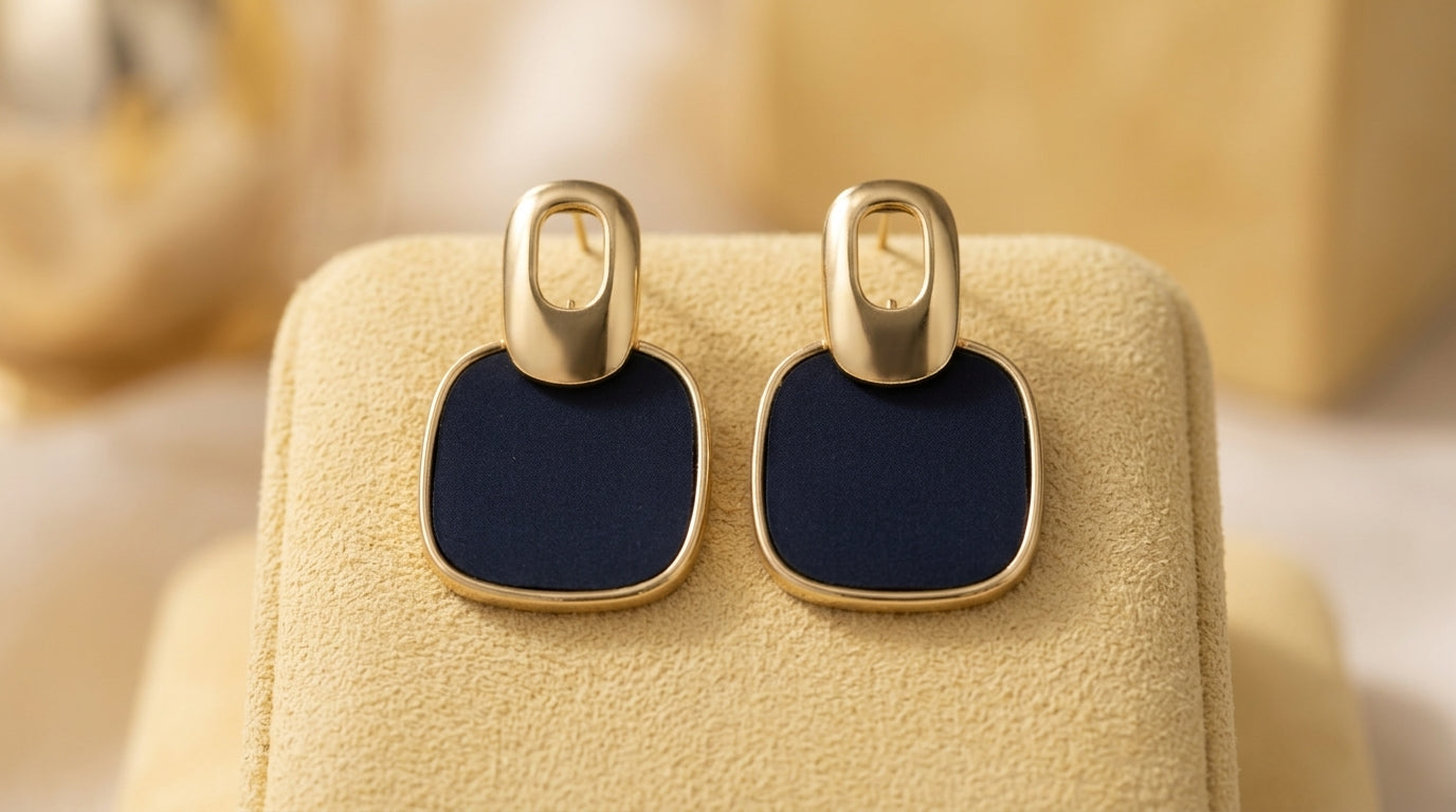 Elegant Navy & Gold Statement Earrings