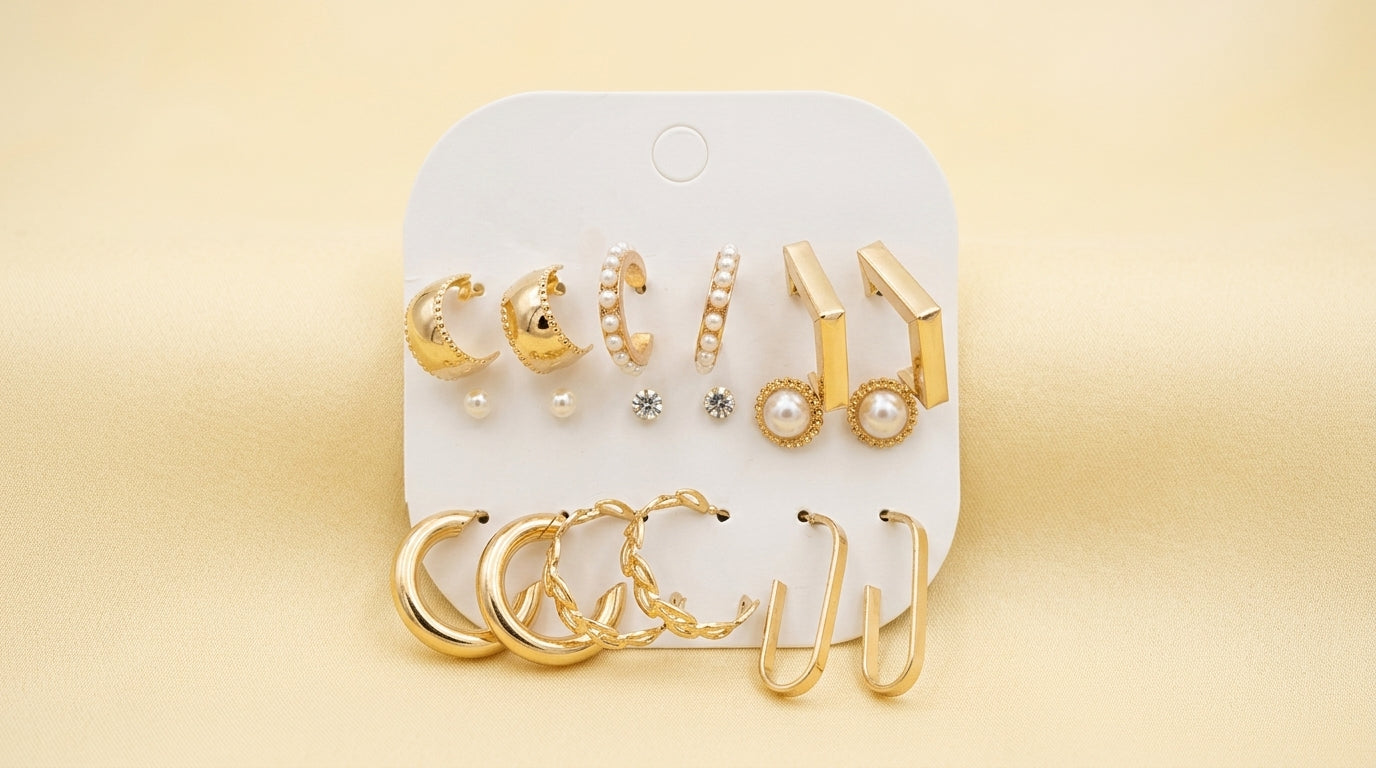 Gold Luxe Multi-Style Earring Set – 9 Pairs