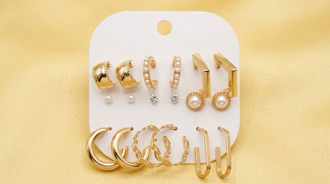 Gold Luxe Multi-Style Earring Set – 9 Pairs