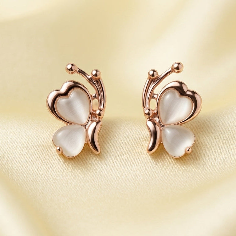 Rose Gold Butterfly Heart Studs