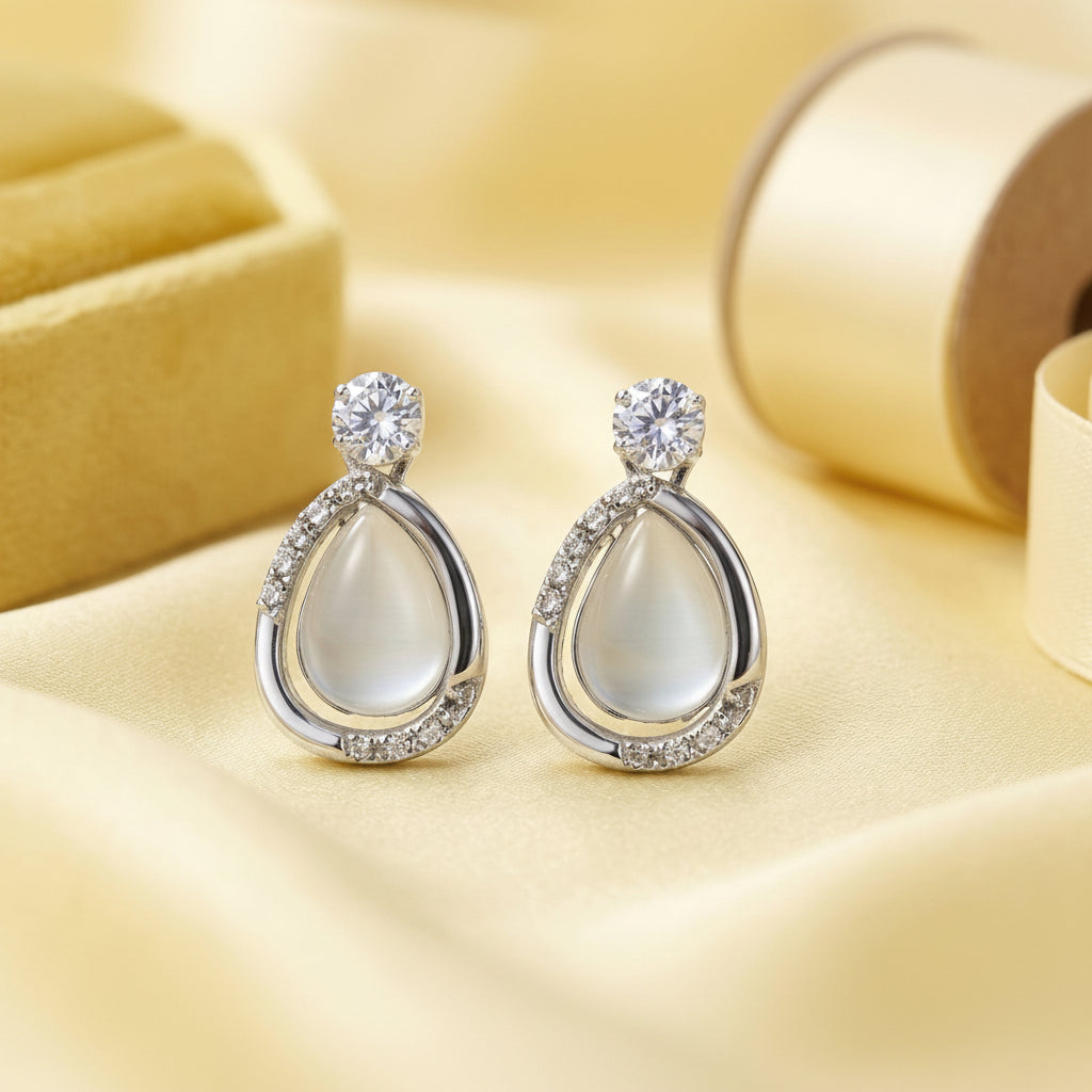 Silver Dewdrop Crystal Earrings