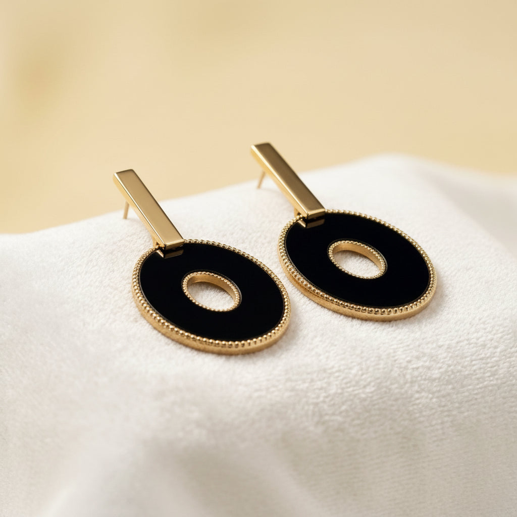 Midnight Elegance Oval Drop Earrings