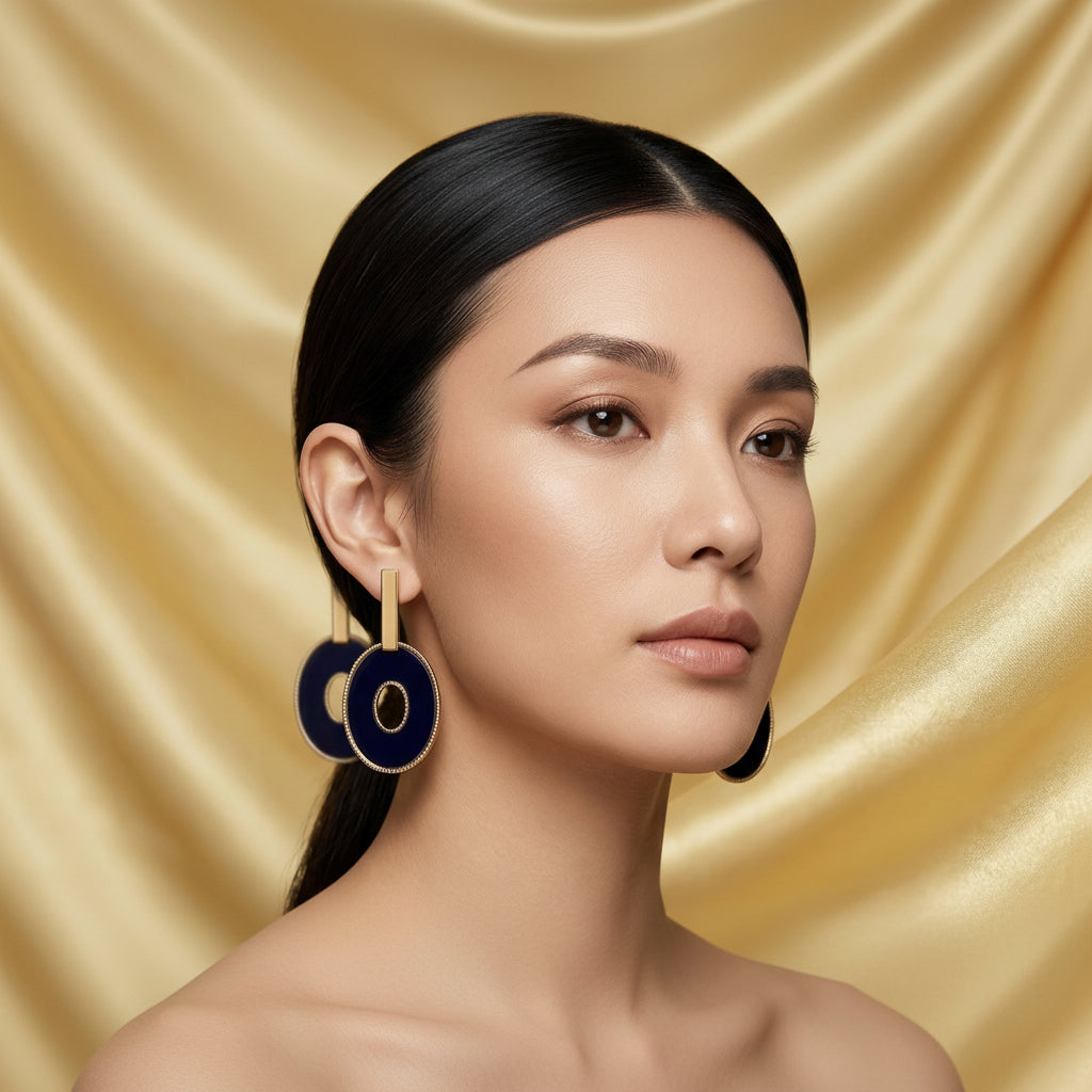 Midnight Elegance Oval Drop Earrings