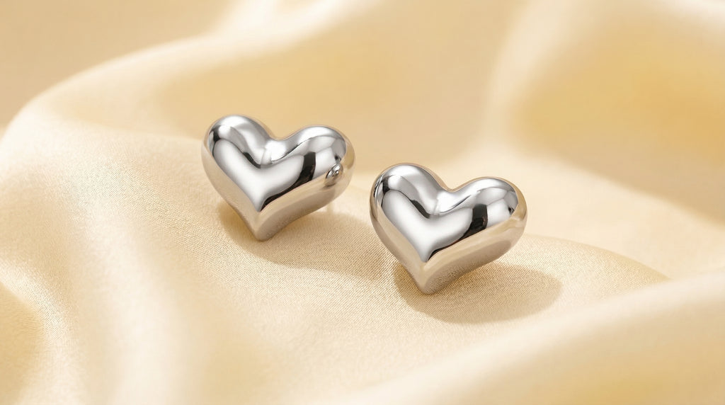 Silver Luxe Heart Studs