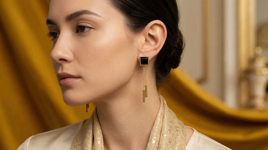 Noir Square Luxe Drop Earrings