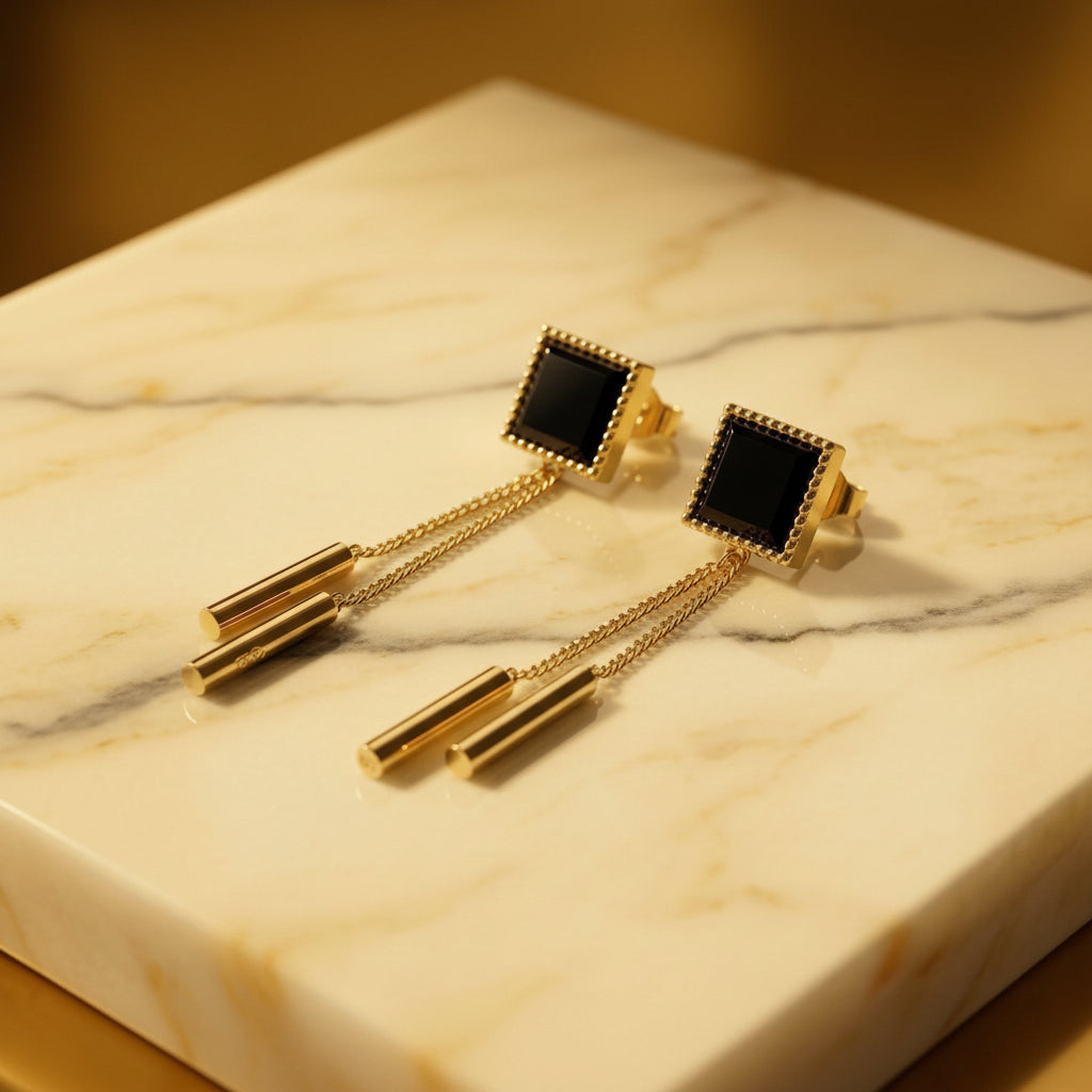 Noir Square Luxe Drop Earrings