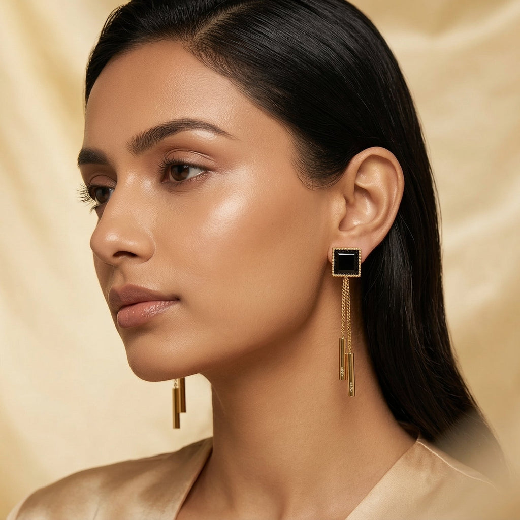 Noir Square Luxe Drop Earrings