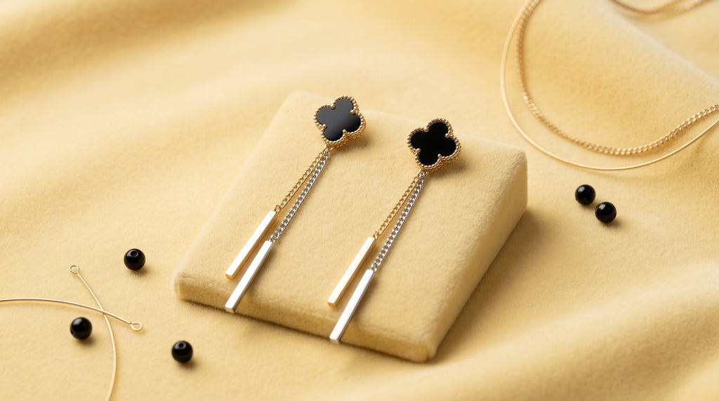 Noir Clover Luxe Drop Earrings