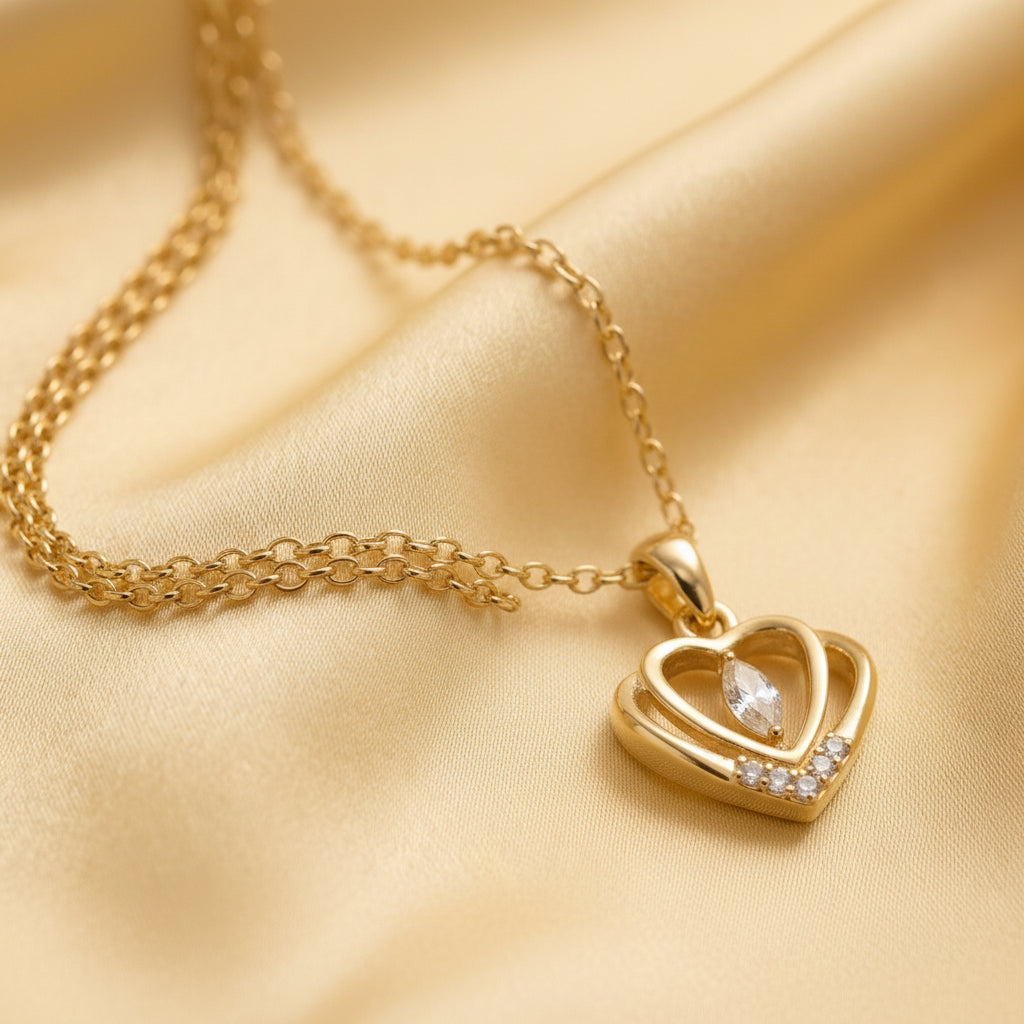 Elegant Double Heart Crystal Pendant Necklace