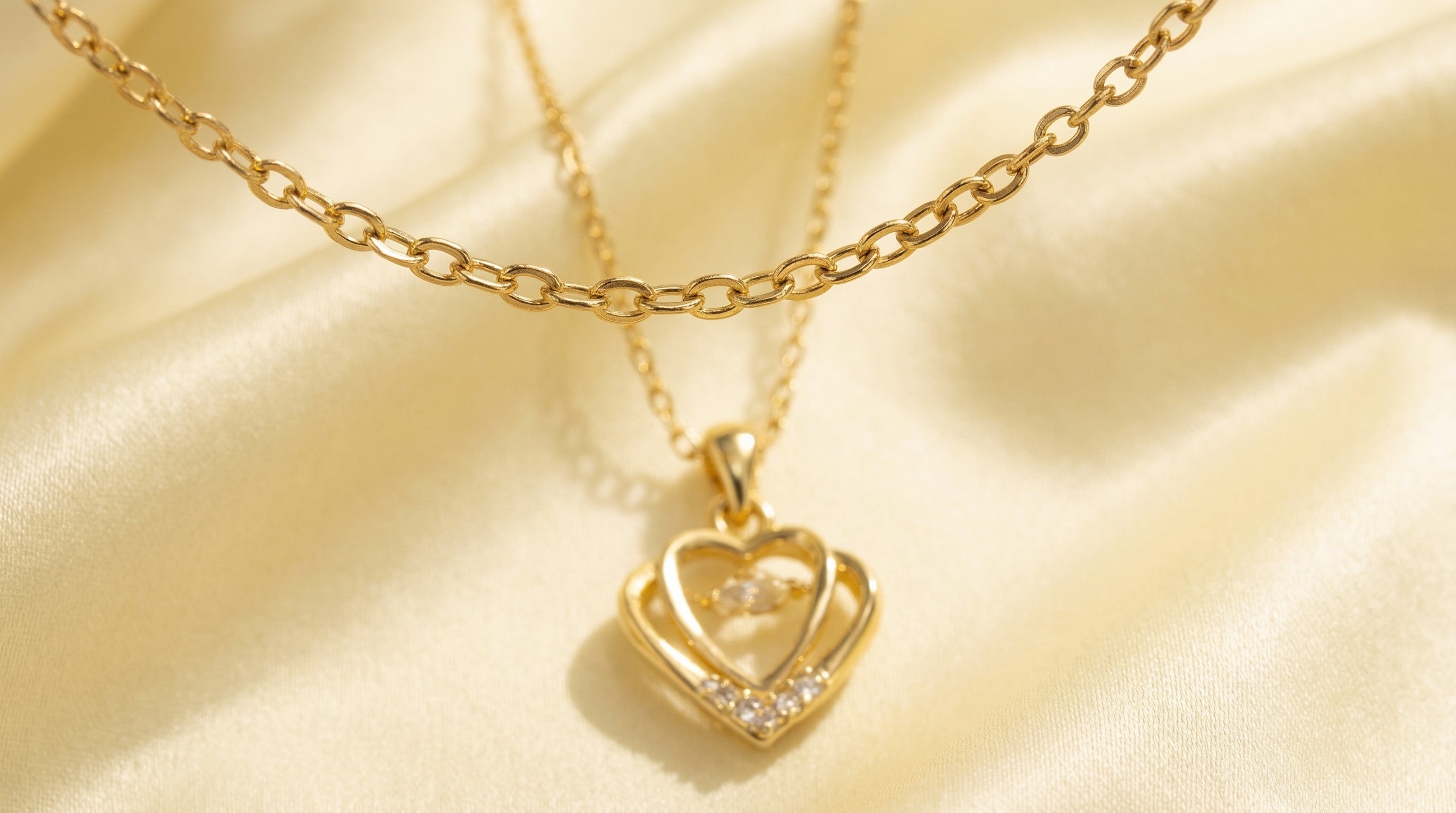 Elegant Double Heart Crystal Pendant Necklace