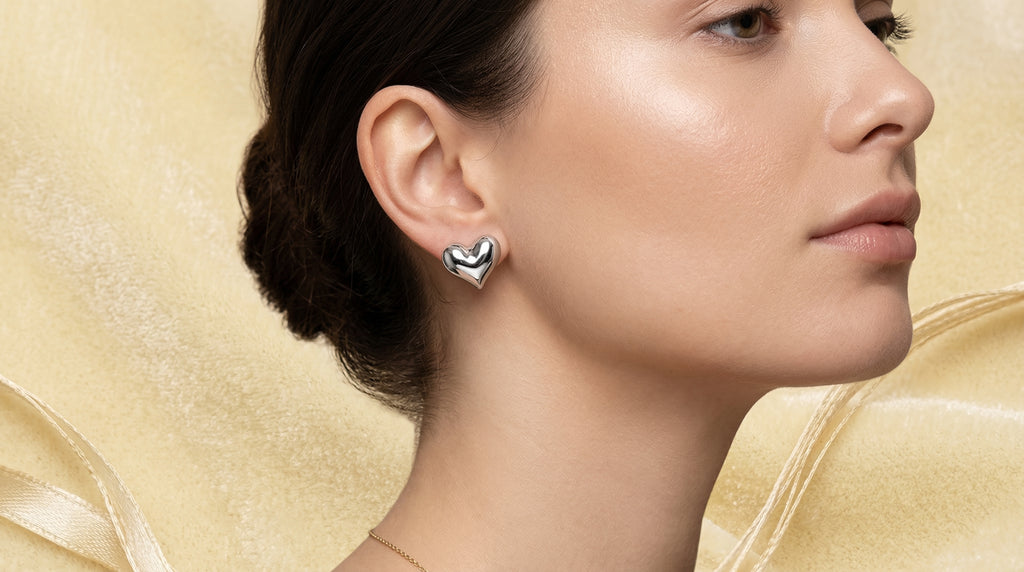 Silver Luxe Heart Studs