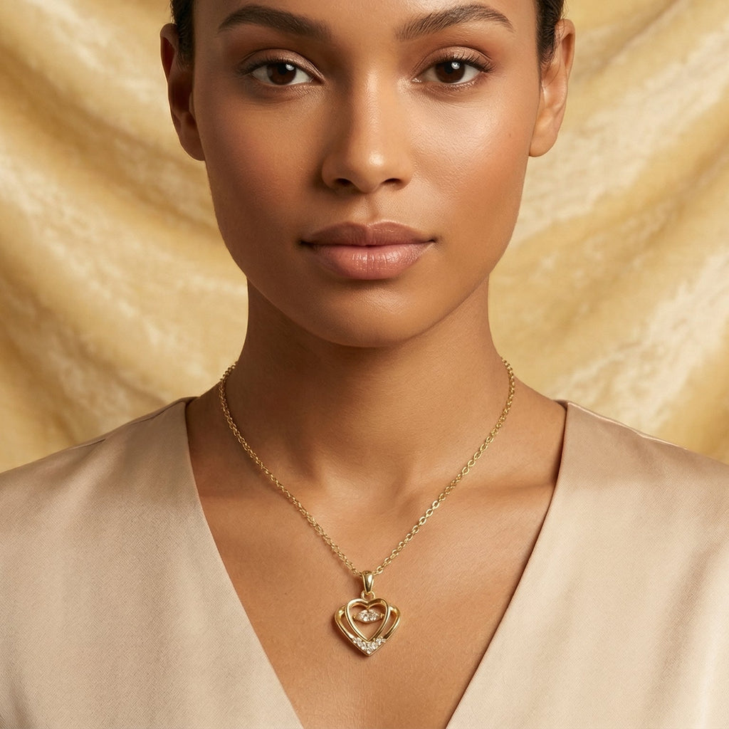 Elegant Double Heart Crystal Pendant Necklace