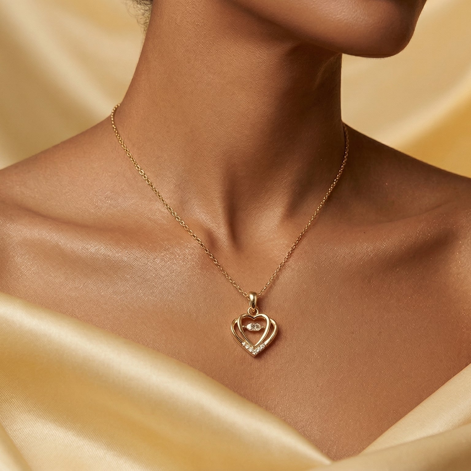 Elegant Double Heart Crystal Pendant Necklace