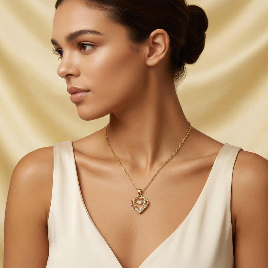 Elegant Double Heart Crystal Pendant Necklace