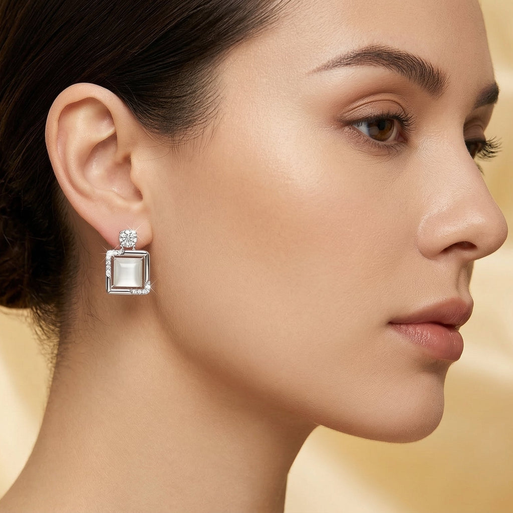 Silver Royale Square Halo Earrings