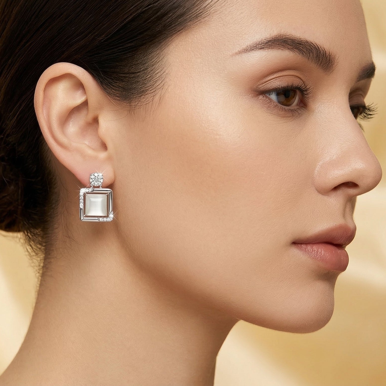 Silver Royale Square Halo Earrings