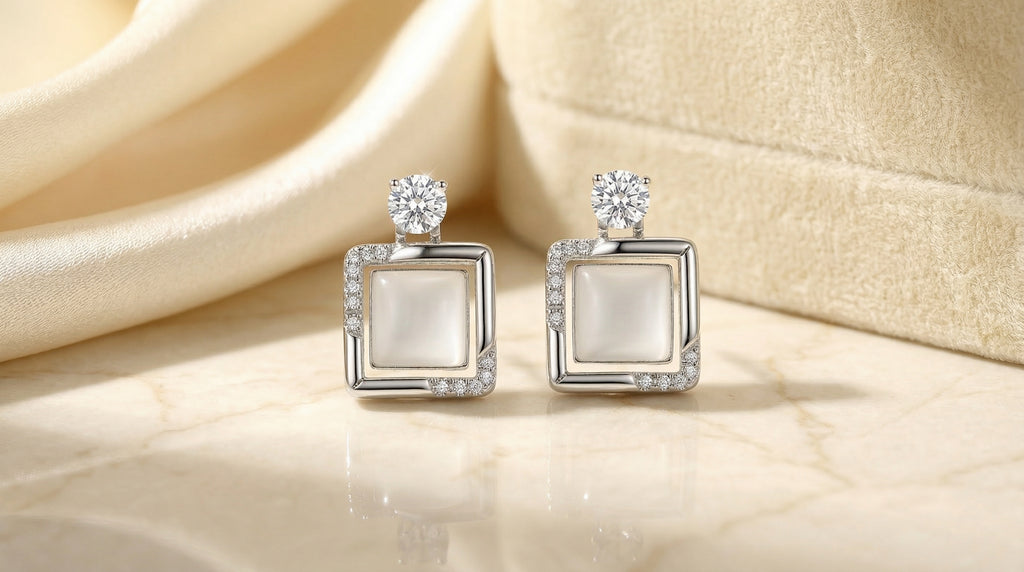 Silver Royale Square Halo Earrings