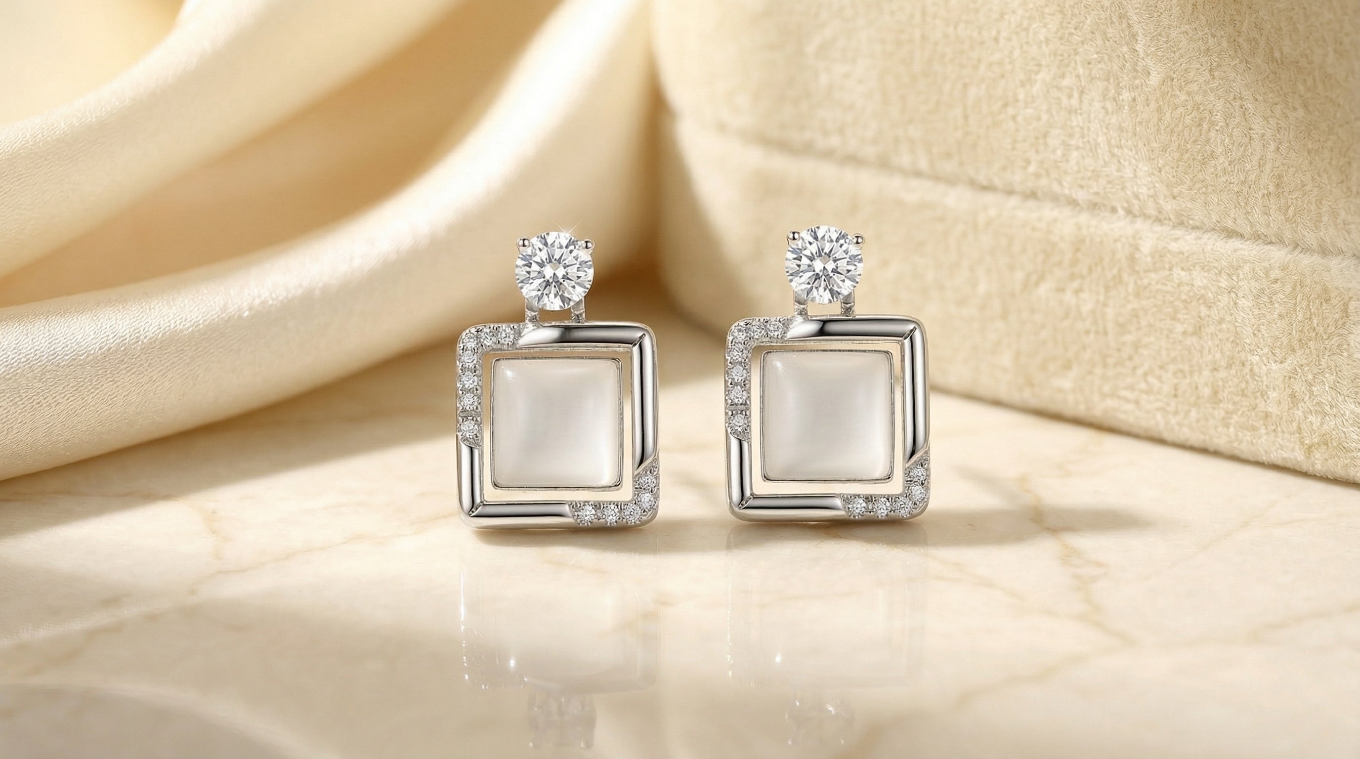 Silver Royale Square Halo Earrings