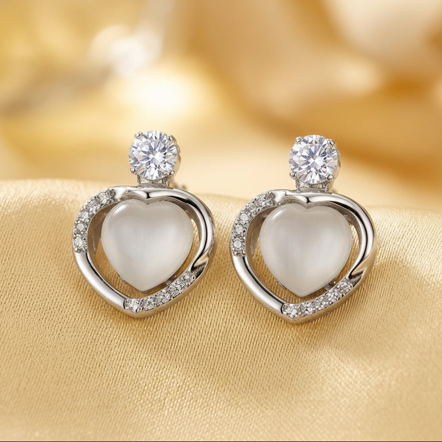 Elegant Heart Crystal Stud Earrings
