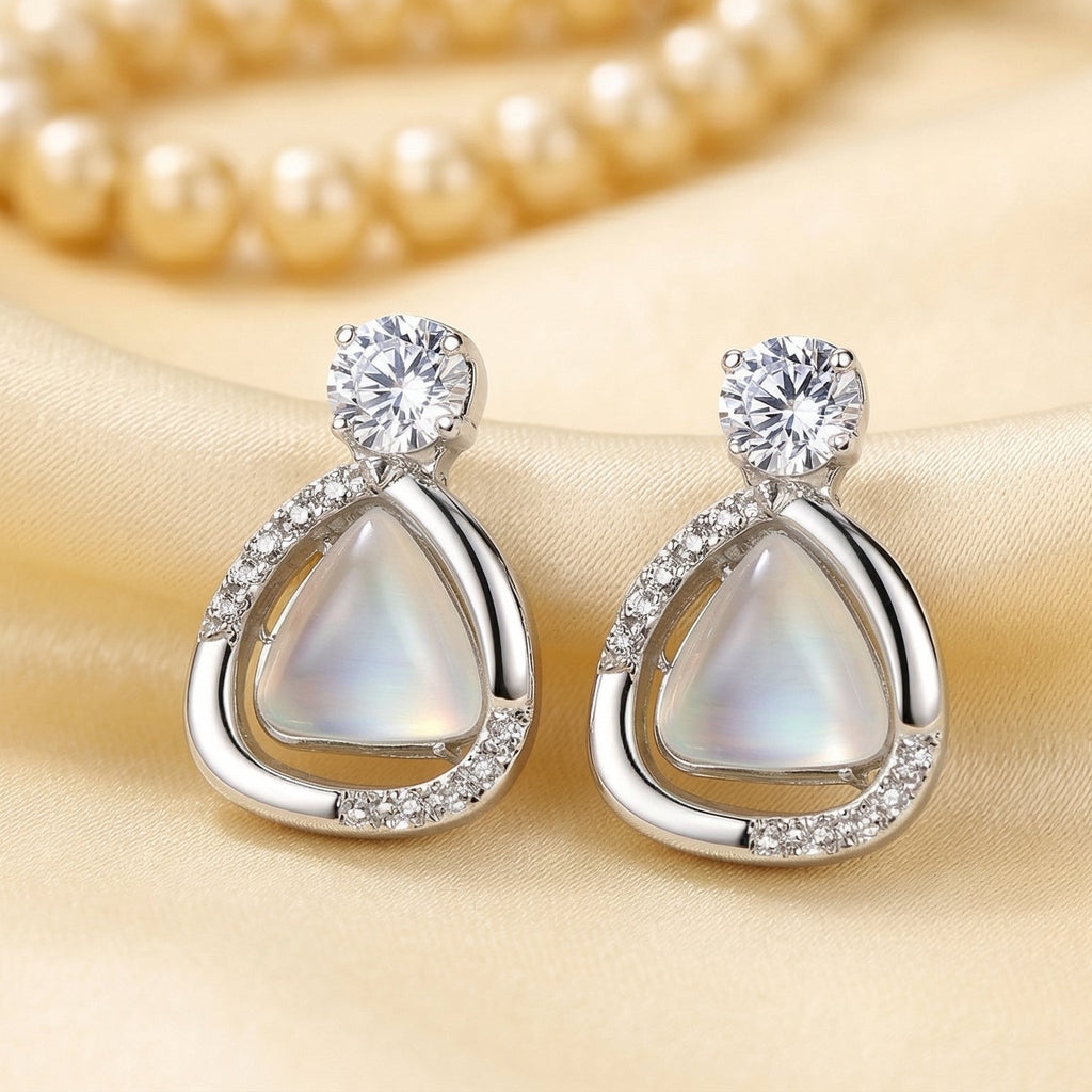 Silver Crystal Halo Drop Earrings