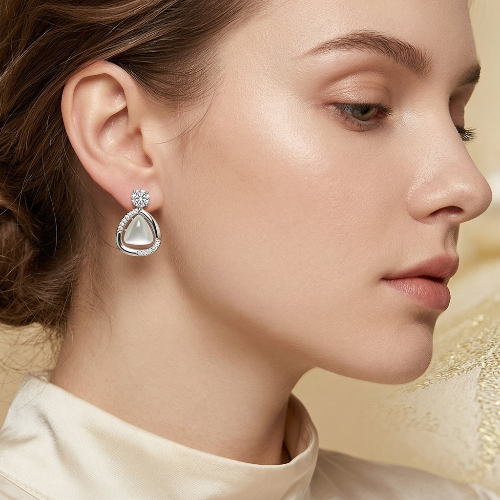 Silver Crystal Halo Drop Earrings